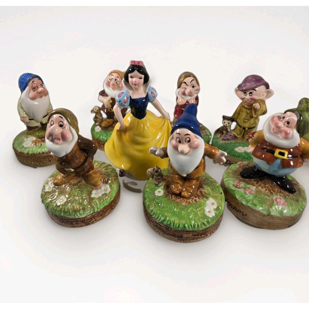 Schmid Walter Disney Snow White & Seven Dwarfs Music Box Figurine Set Germany